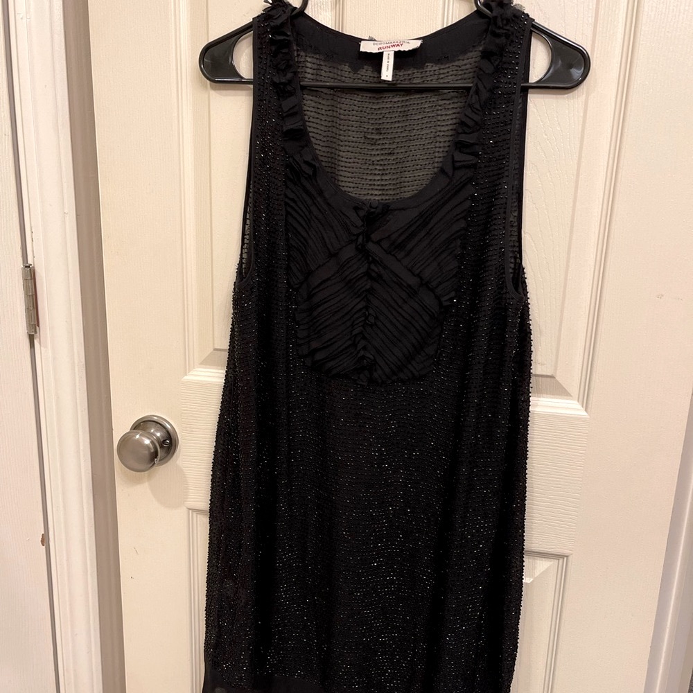 BCBG Max Azria Runway Silk Beaded Little Black Dress
